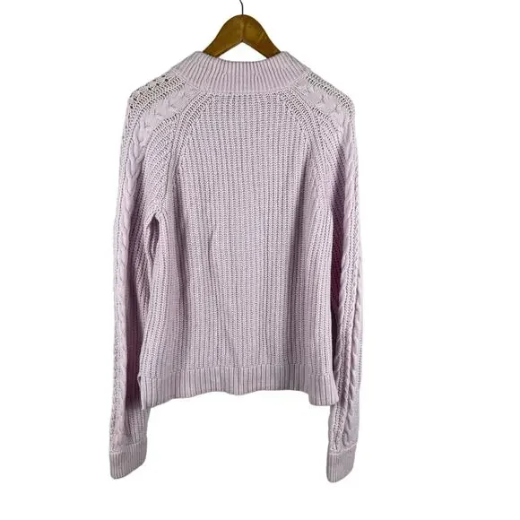 J. Crew Lambswool Azra Cable Knit Pom-Pom Sweater Vivid Lilac Size‎ Medium - Picture 6 of 12